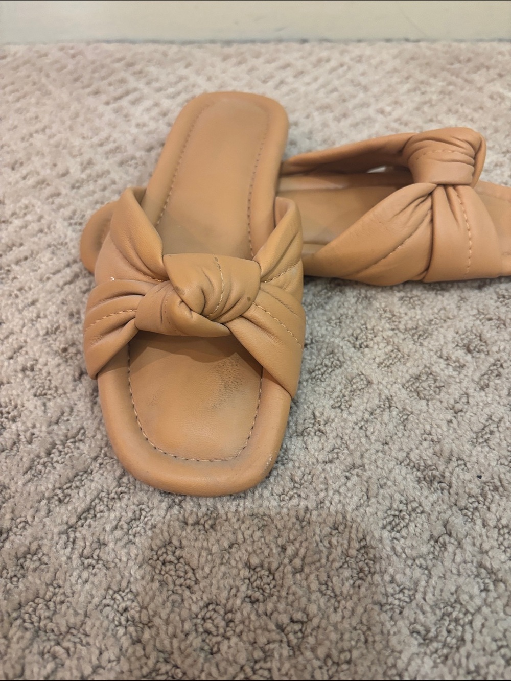 Loeffler Randall Tan Knotted Leather Slide Mules